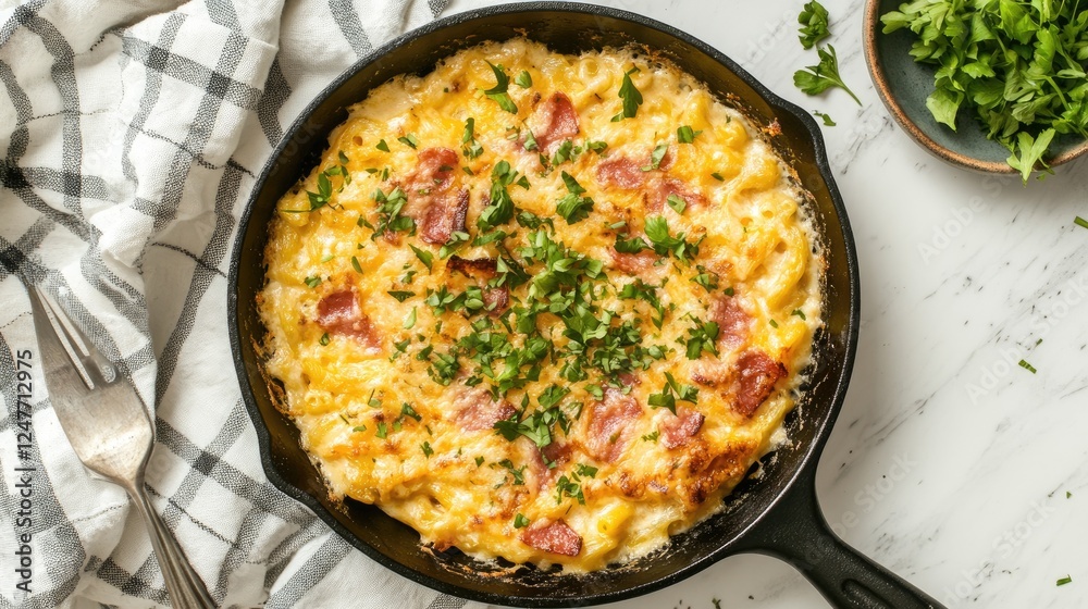Delicious Homemade Mac and Cheese with Bacon in a Cast Iron Skillet Delicious Homemade Mac and Cheese with Bacon in a Cast Iron Skillet