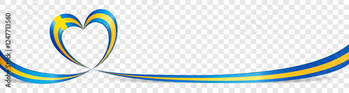 Sweden flag heart banner ribbon vector illustration on transparent background isolated