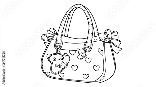 Cute heart handbag drawing, girl's accessory, fashion design