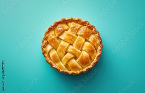 Wallpaper Mural Delicious homemade apple pie with golden flaky crust on vibrant turquoise background, perfect for culinary and dessert-themed projects Torontodigital.ca