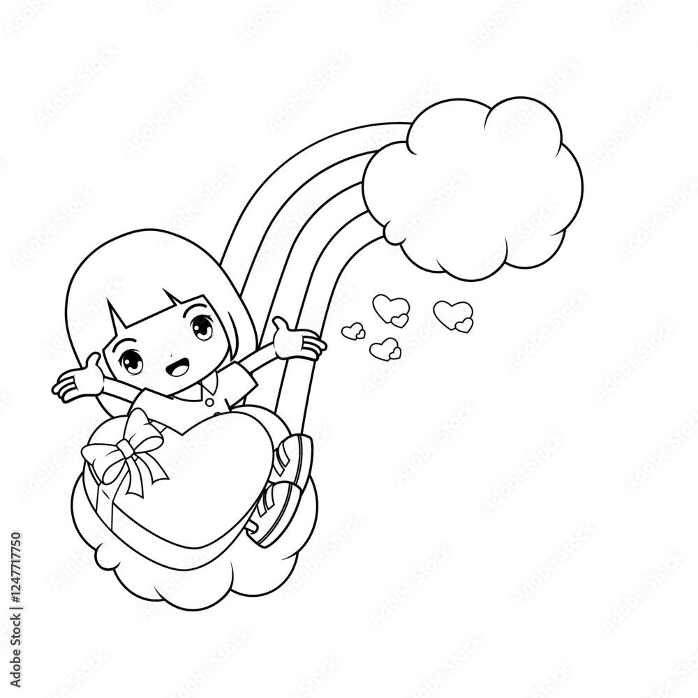 Valentine Day Coloring Page with cute girl Valentine Day Coloring Page with cute girl