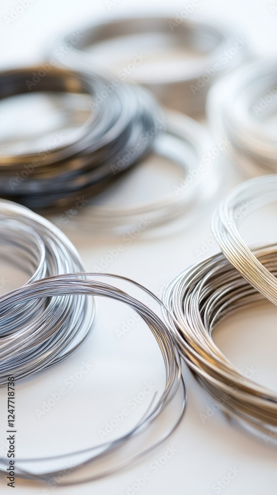 Neatly arranged palladium and platinum wires are presented on a clean surface with soft lighting Neatly arranged palladium and platinum wires are presented on a clean surface with soft lighting