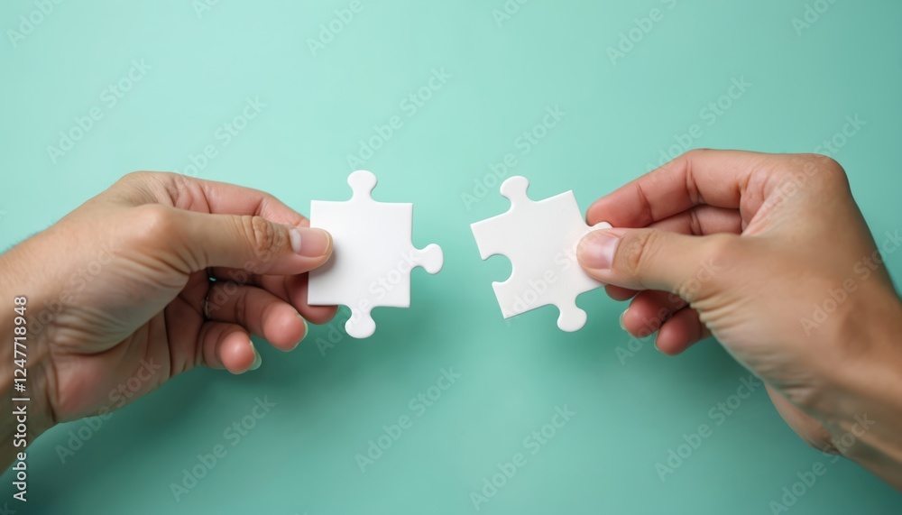 Two hands connect two puzzle pieces. Partnership concept. Hands hold puzzle pieces. Cooperation and unity theme. Ideal for business or teamwork concepts. Collaboration and problem solving visualized. Two hands connect two puzzle pieces. Partnership concept. Hands hold puzzle pieces. Cooperation and unity theme. Ideal for business or teamwork concepts. Collaboration and problem solving visualized.