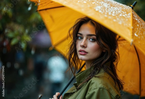 Wallpaper Mural rain portrait of young beautiful woman with umbrella Torontodigital.ca