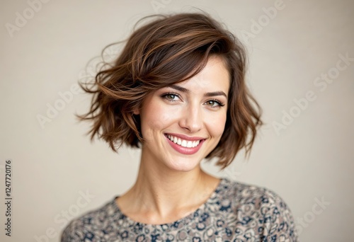 Wallpaper Mural beauty portrait of a happy woman with short brunette hair Torontodigital.ca