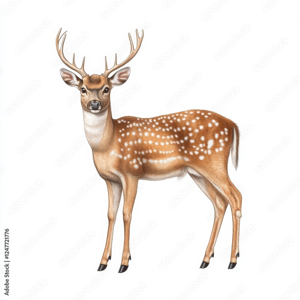 Majestic Deer in Photorealistic Detail on White Background