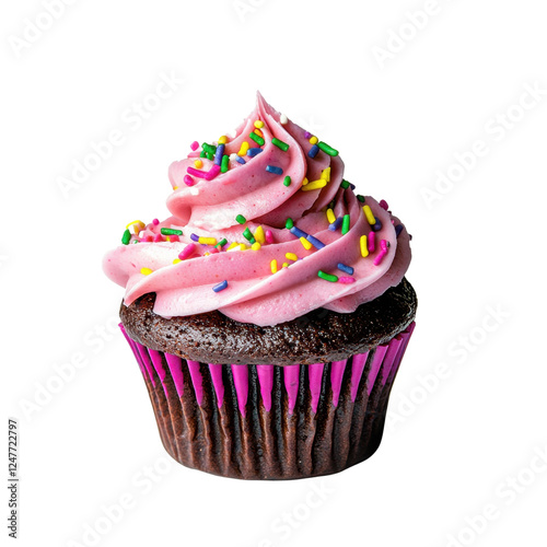 Cuadro en lienzo Delicious Chocolate Cupcake with Pink Frosting and Sprinkles