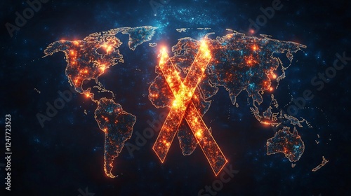 Global Rare Disease Awareness – A world map with glowing ribbons and hands reaching out, representing international efforts to raise awareness and find cures.