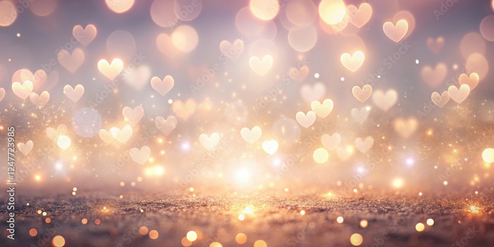 Obraz premium Romantic Golden Hearts and Sparkling Dust Background for Valentine's Day or Wedding Invitation