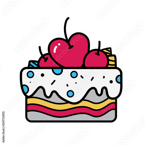 cute sweet desserts Birthday Cake cherry and strawberry romantic theme This element can be used for decoration card, Element design, Poster Background