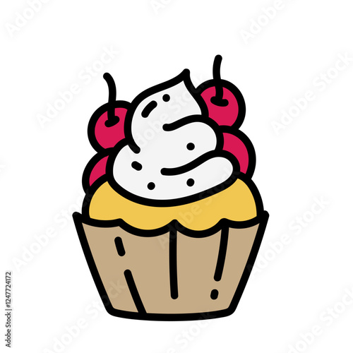 cute sweet desserts Cake, muffin and cupcake with whipped cream, cherry and strawberry romantic theme This element can be used for decoration card, Element design, Poster Background
