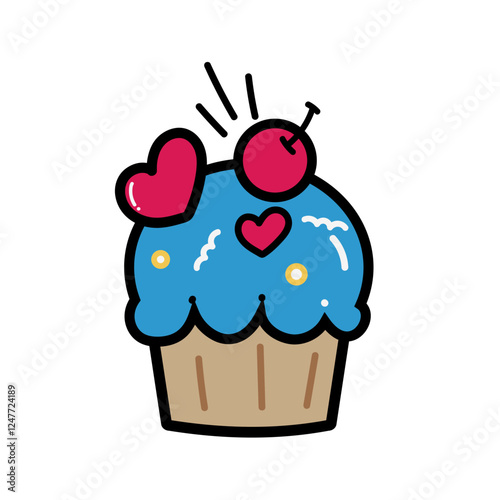 cute sweet desserts Cake, muffin and cupcake with whipped cream, cherry and strawberry romantic theme This element can be used for decoration card, Element design, Poster Background