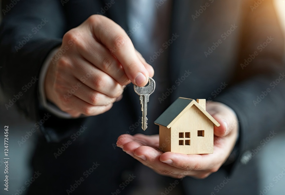 mortgage concept. male hand holding key mortgage concept. male hand holding key