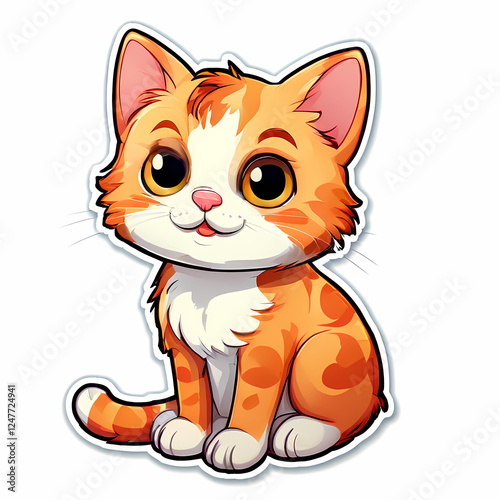 Alluring Cat Cartoon Sticker Decal – Cozy Matte Texture in Lush Pink & Snowy White- Transparent Background