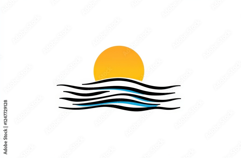 Abstract Sun and Waves Design in Simple Clean Style Abstract Sun and Waves Design in Simple Clean Style
