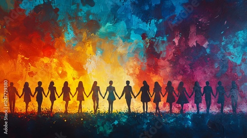 Unity for Rare Disease Awareness – A group of people of different ages and backgrounds holding hands, with a backdrop of bright colors representing hope and strength.