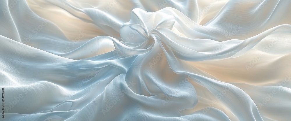 Obraz premium Soft, flowing light blue silk fabric with elegant, swirling folds and subtle highlights.