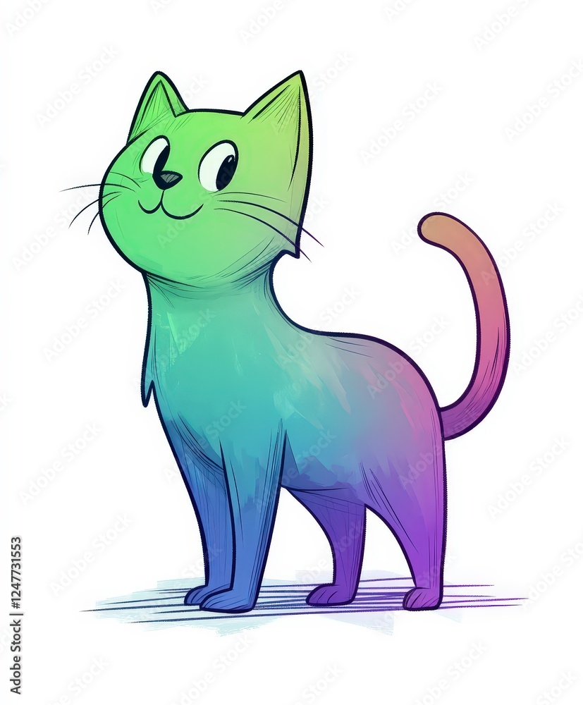 Obraz premium Colorful Cartoon Cat Character with Playful Expression and Design