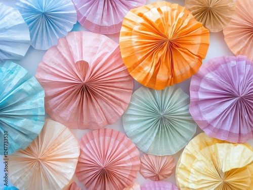 Pastel Paper Fans Display: A Colorful and Decorative Background photo