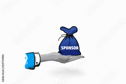 Sponsorship Funding Hand Offering a Blue Money Bag