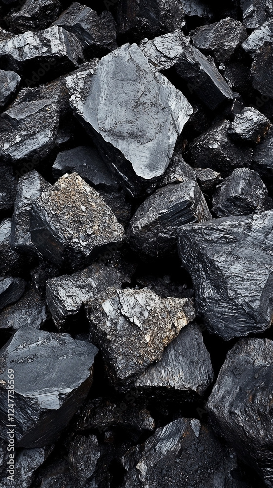 Pile of Black Coal Chunks Close Up, Background of Energy Resource and Fuel Material, Raw Coal Pieces Pile of Black Coal Chunks Close Up, Background of Energy Resource and Fuel Material, Raw Coal Pieces