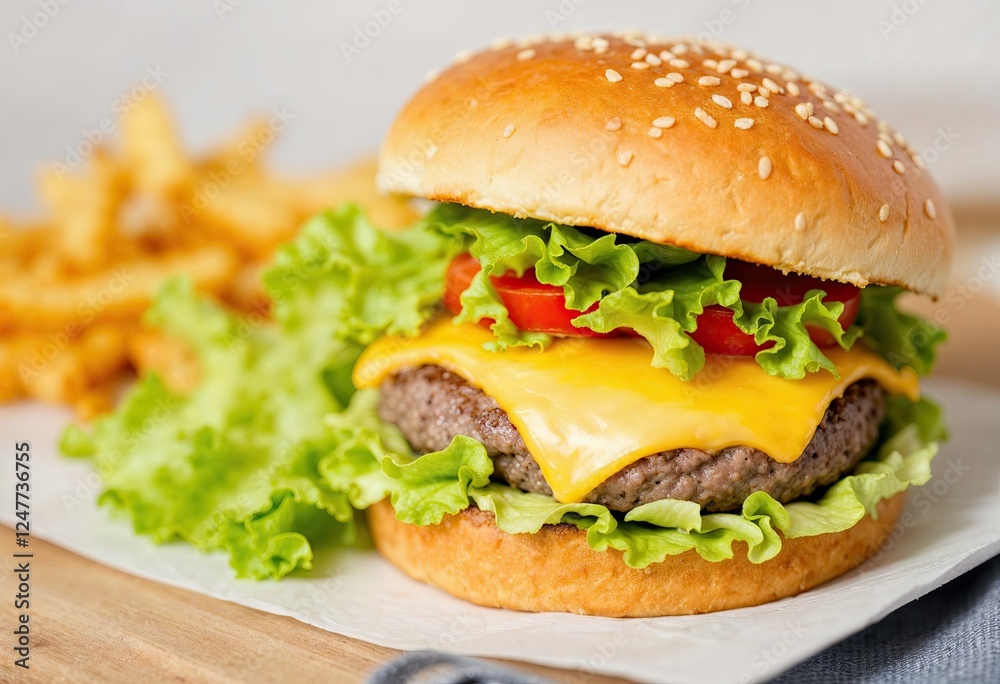 a hamburger with cheese and lettuce on it a hamburger with cheese and lettuce on it