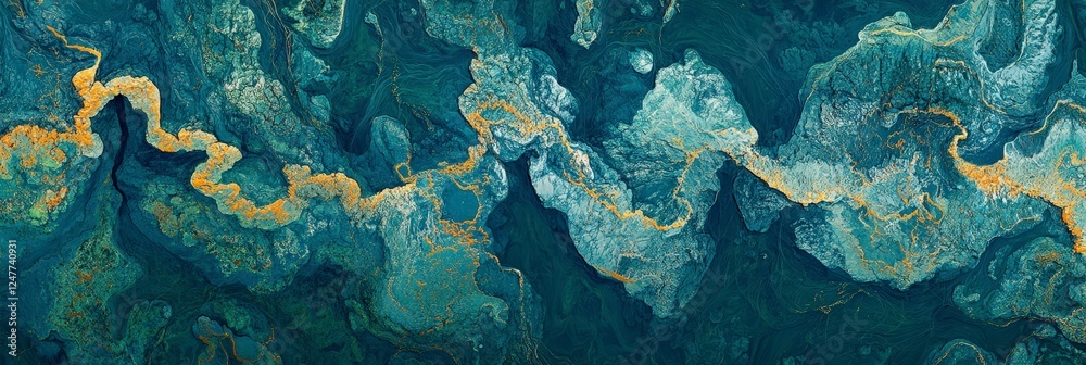 Fototapeta premium Vibrant Abstract River Pattern in Turquoise and Gold Tones