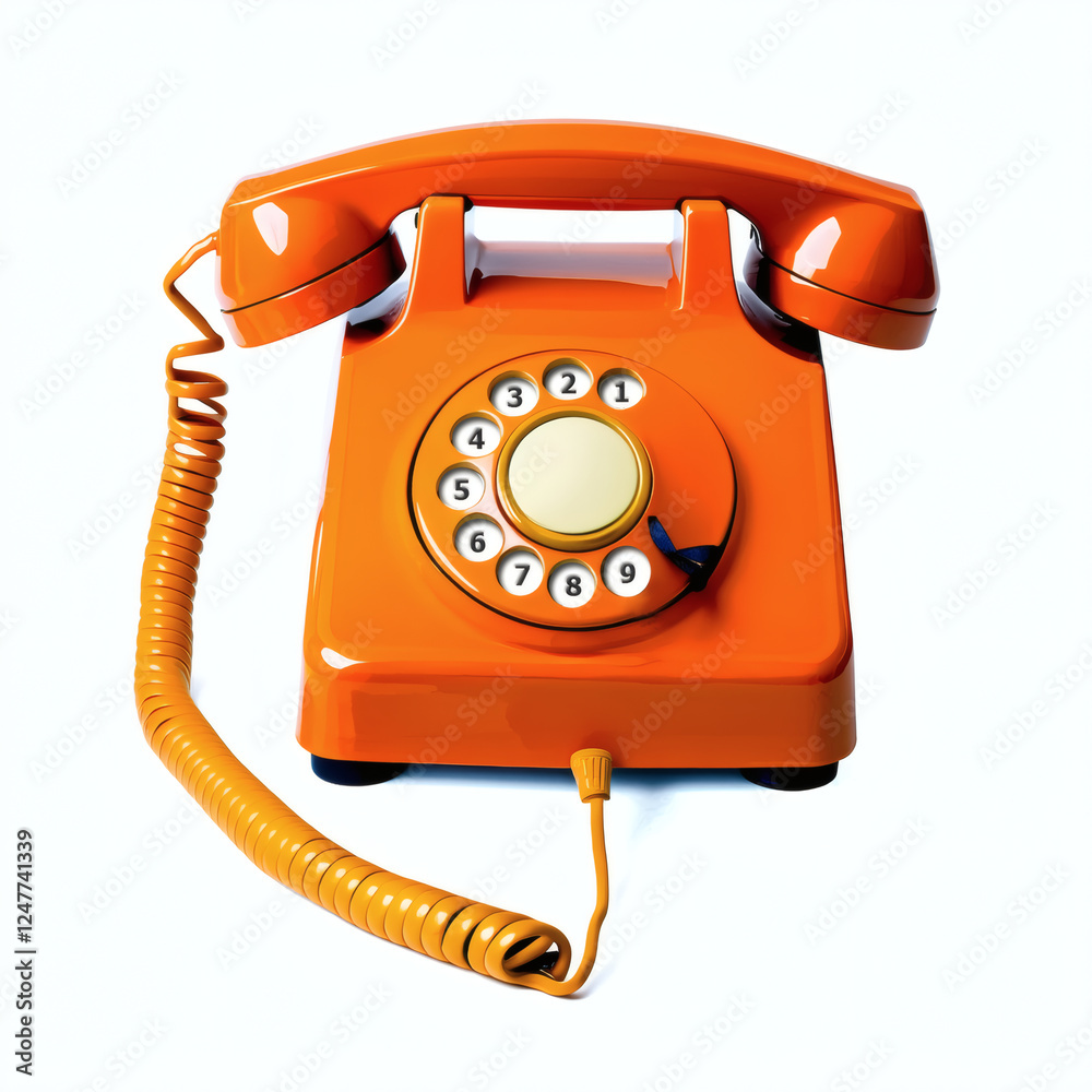 A vibrant retro orange rotary phone isolated on a white background. Perfect for vintage themes, nostalgic decor, or communication concepts. A vibrant retro orange rotary phone isolated on a white background. Perfect for vintage themes, nostalgic decor, or communication concepts.