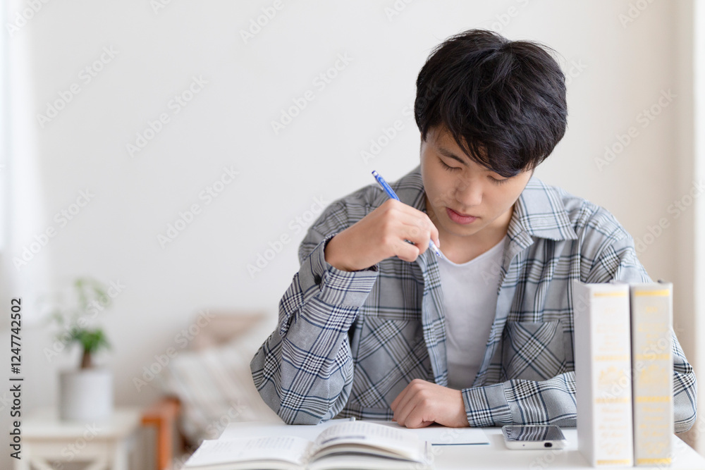 自宅で勉強する高校生 自宅で勉強する高校生