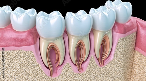 Detailed 3D Model of Human Teeth Anatomy: Exploring Tooth Structure, Gums, Jawbone, and Periodontal Ligament photo