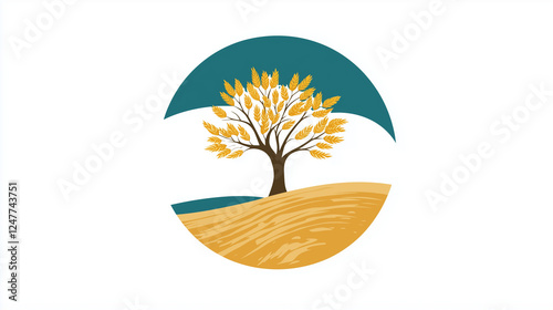 logo of an abstract earthen tree wheat field background