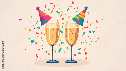 modern flat illustration vector of glass champagne celebration concept