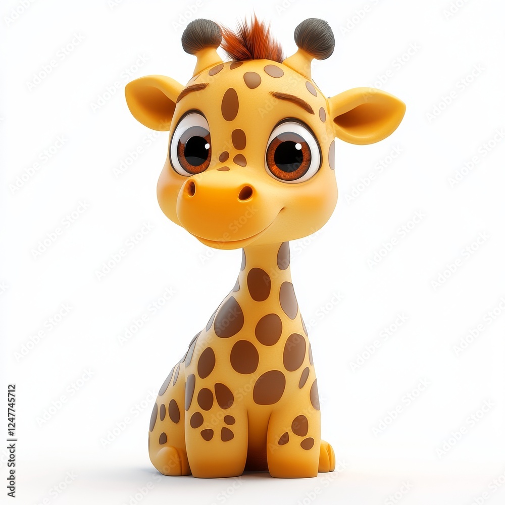 Cute Cartoon Giraffe Character in 3D Style Against White Background Cute Cartoon Giraffe Character in 3D Style Against White Background