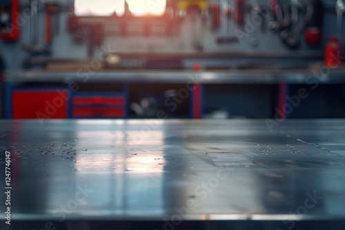 Wallpaper Mural Metal blank tabletop with blurred automotive tools Torontodigital.ca