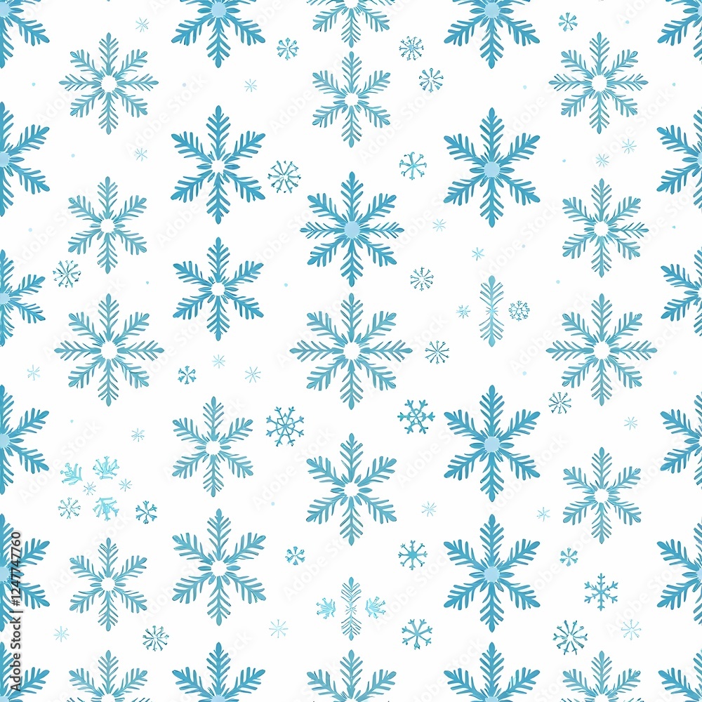 Winter Wonderland Seamless Pattern: A charming winter seamless pattern featuring delicate blue snowflakes of various sizes, arranged in a whimsical repeating pattern. Winter Wonderland Seamless Pattern: A charming winter seamless pattern featuring delicate blue snowflakes of various sizes, arranged in a whimsical repeating pattern.