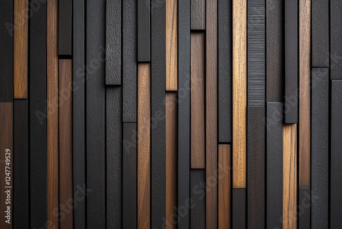 A Dark Wooden Wall Made With Different Colors Of Wood And Different Lengths Of Planks
