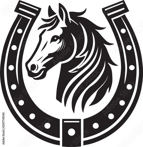 horse head silhouette, black Horse head logo, horse head illustration, Horse head in horseshoe silhouette vector black and white