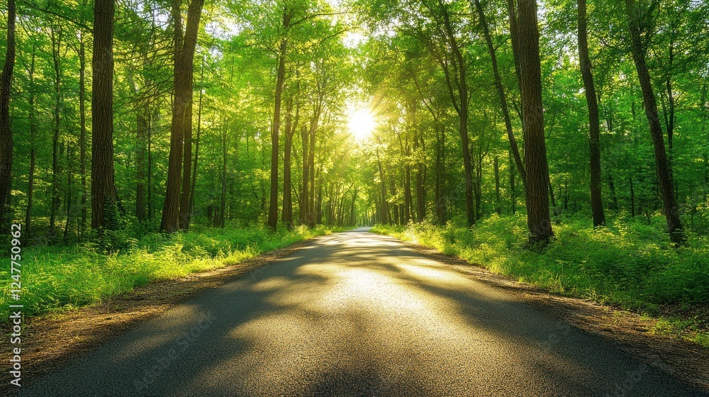 Obraz premium Sunlit Path Through a Lush Green Forest