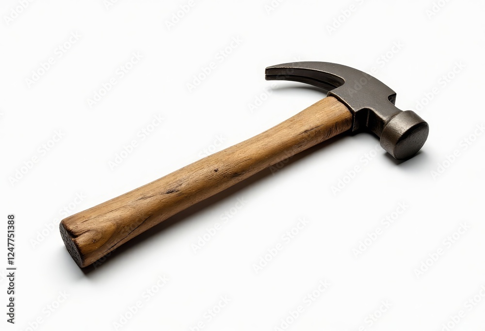 Claw Hammer with Wooden Handle on White Background Claw Hammer with Wooden Handle on White Background