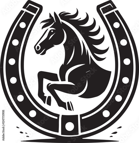 horse head silhouette, black Horse head logo, horse head illustration, Horse head in horseshoe silhouette vector black and white