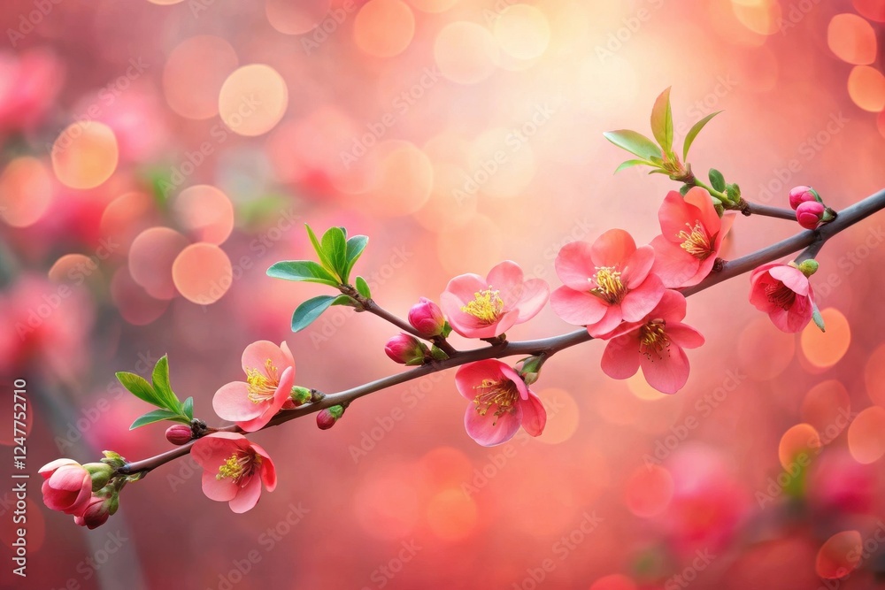 Delicate Spring Blossoms on a Branch, Softly Illuminated by a Warm, Golden Light, Creating a Serene and Peaceful Atmosphere Delicate Spring Blossoms on a Branch, Softly Illuminated by a Warm, Golden Light, Creating a Serene and Peaceful Atmosphere