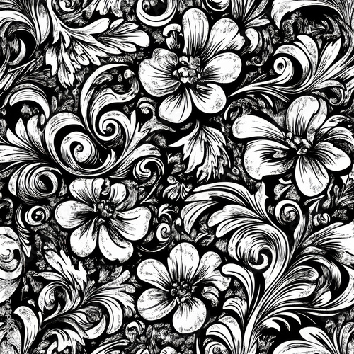 Intricate black and white floral pattern design