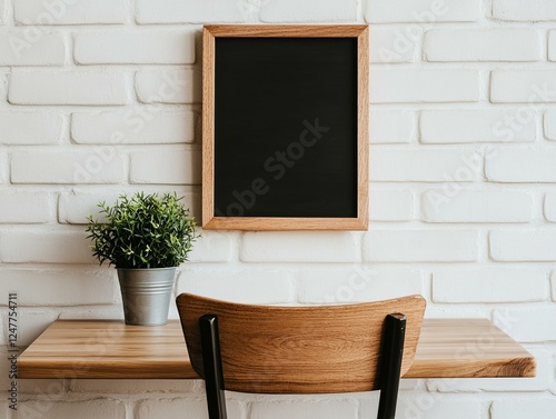 Wooden table and chairs create a warm, vintage room interior photo