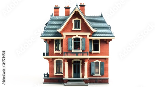 Realistic Toy House with Vibrant Colors and Intricate Details Isolated In White Background photo