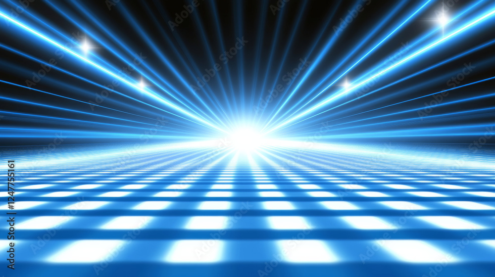 Fototapeta premium Futuristic blue light grid with glowing beams