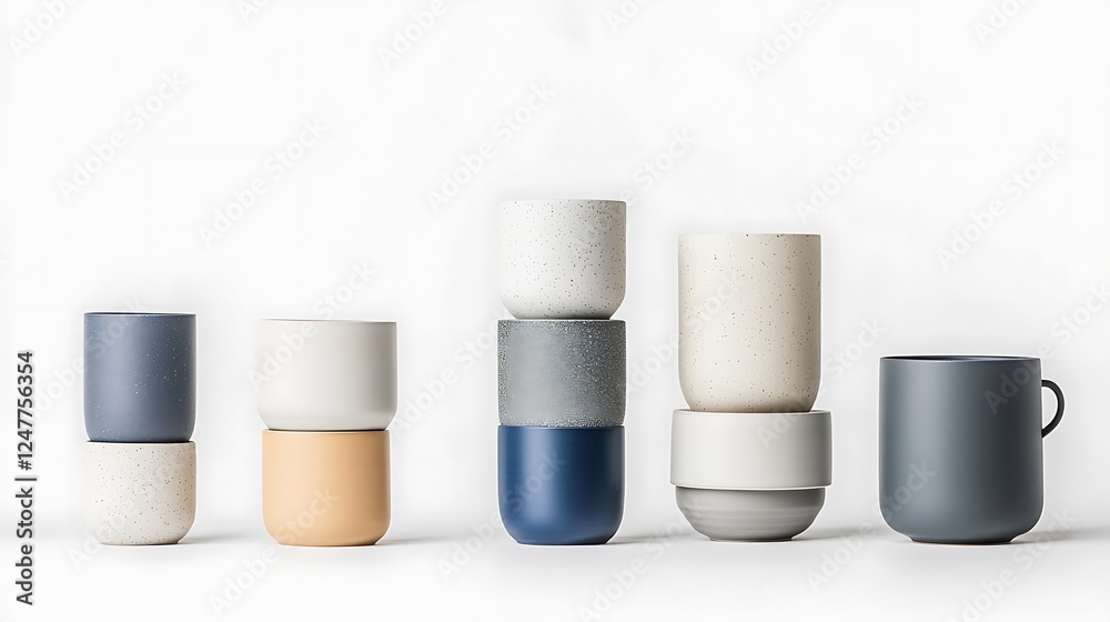 Stack of Modern Ceramic Mugs: A Studio Still Life AI Generated