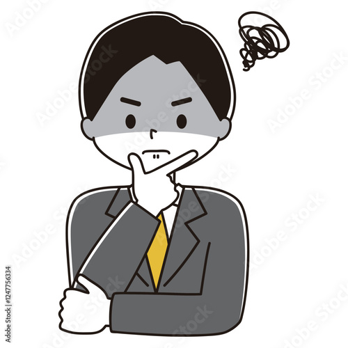決めポーズ　スーツ姿の男性のイラスト　もやもや