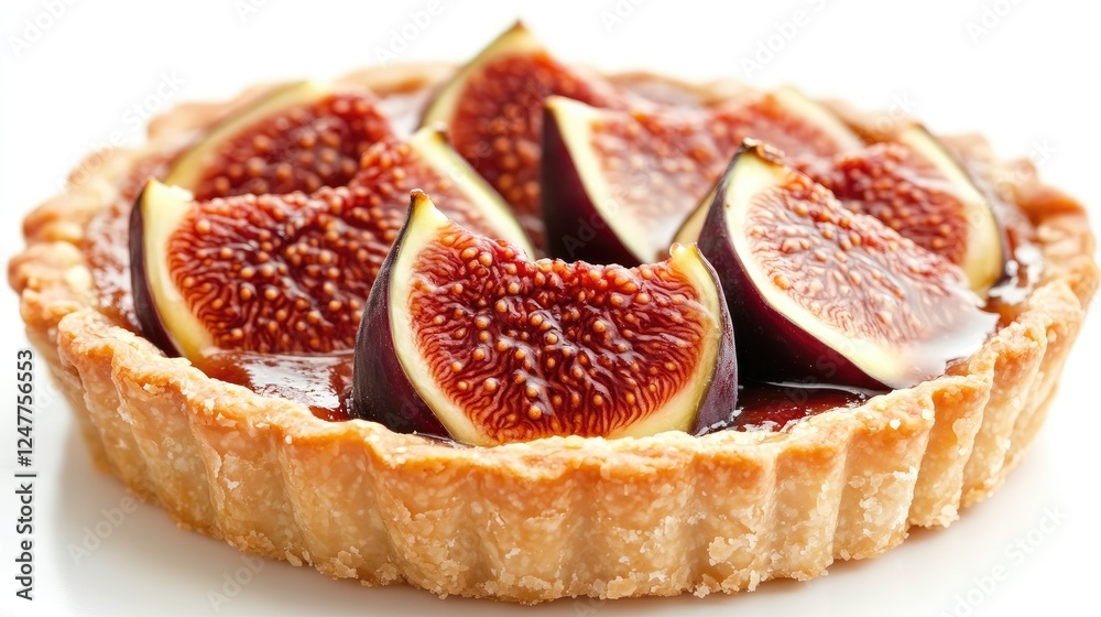 Delicious Fig Tart Dessert with Fresh Figs on White Background Close Up Delicious Fig Tart Dessert with Fresh Figs on White Background Close Up