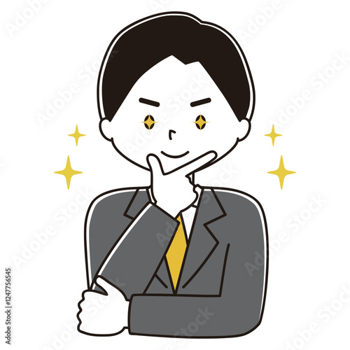 決めポーズ　スーツ姿の男性のイラスト　キラキラ