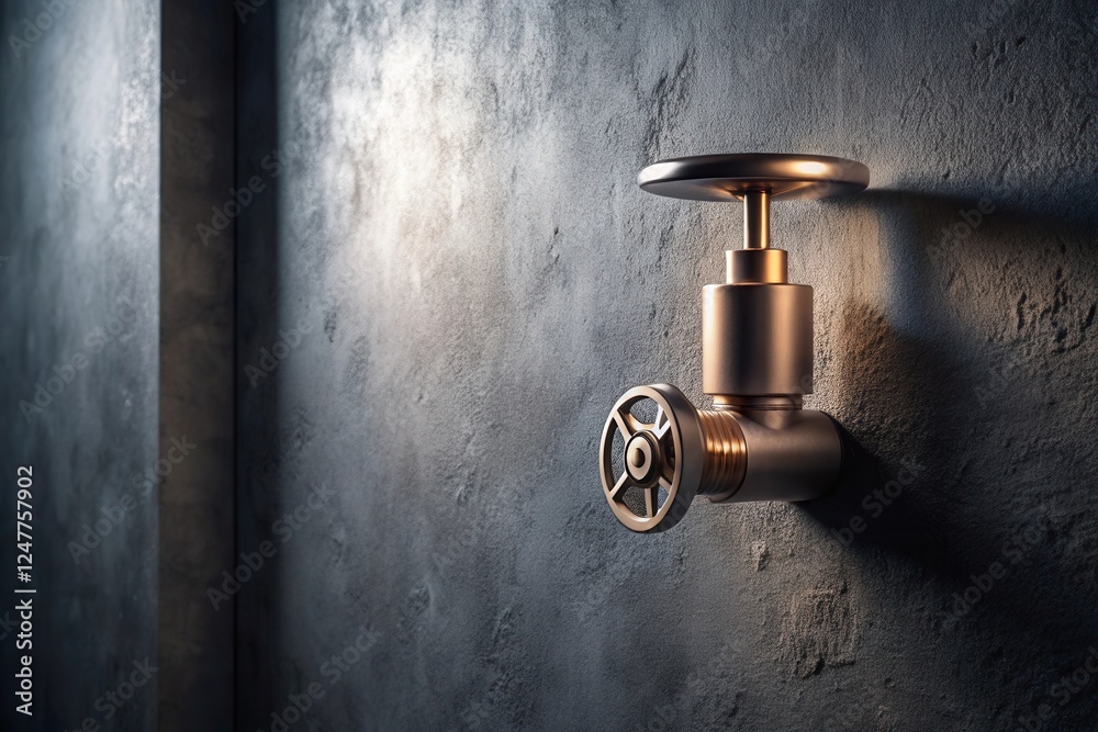 A sophisticated bronze valve mounted on a textured wall, suggesting industrial design and refined aesthetics. A sophisticated bronze valve mounted on a textured wall, suggesting industrial design and refined aesthetics.